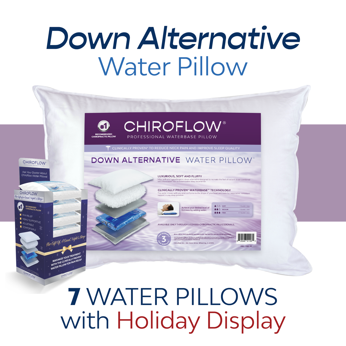 Chiroflow Down Alternative Water Pillows (Holiday Multi-Pack Options)