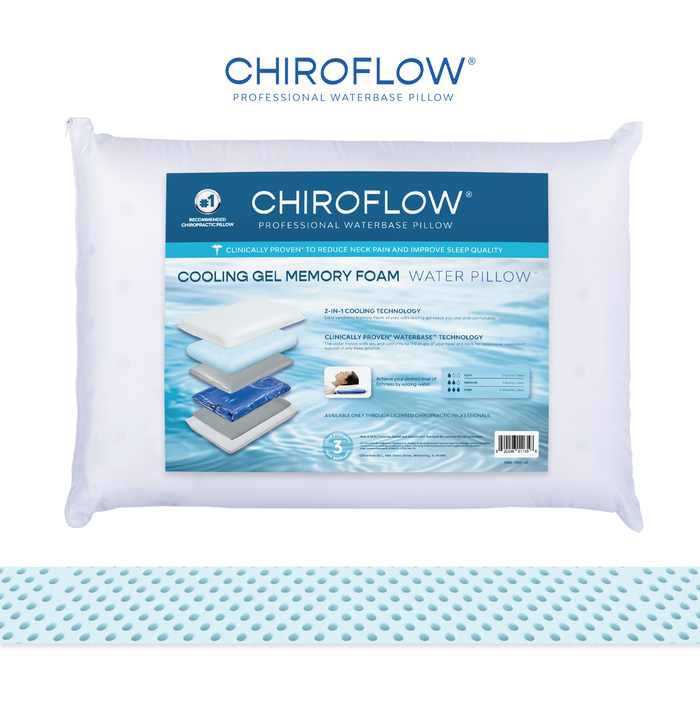 Chiroflow Cooling Gel Memory Foam Water Pillows - 4 Pack