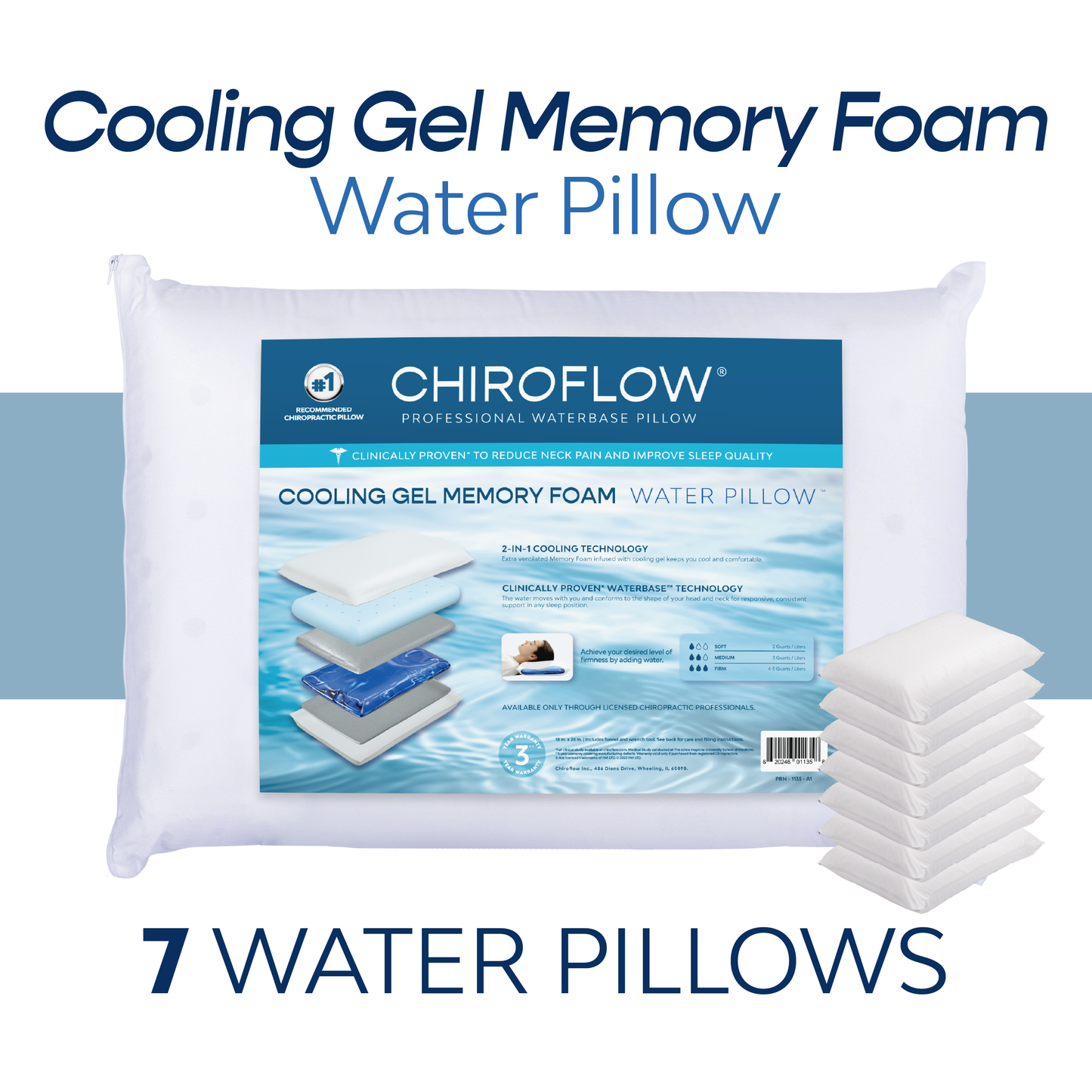 Chiroflow Cooling Gel Memory Foam Water Pillows (Holiday Multi-Pack Options)