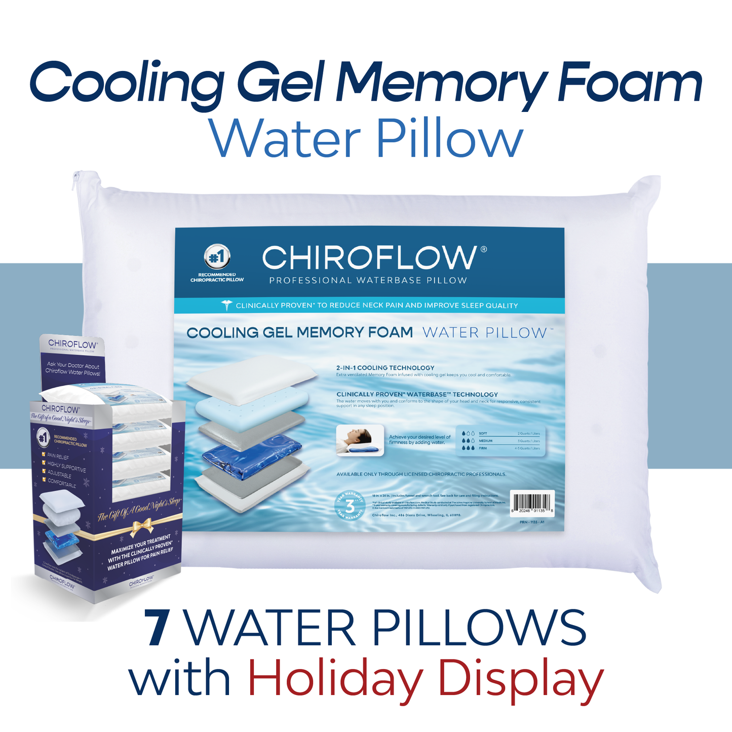 Chiroflow Cooling Gel Memory Foam Water Pillows (Holiday Multi-Pack Options)
