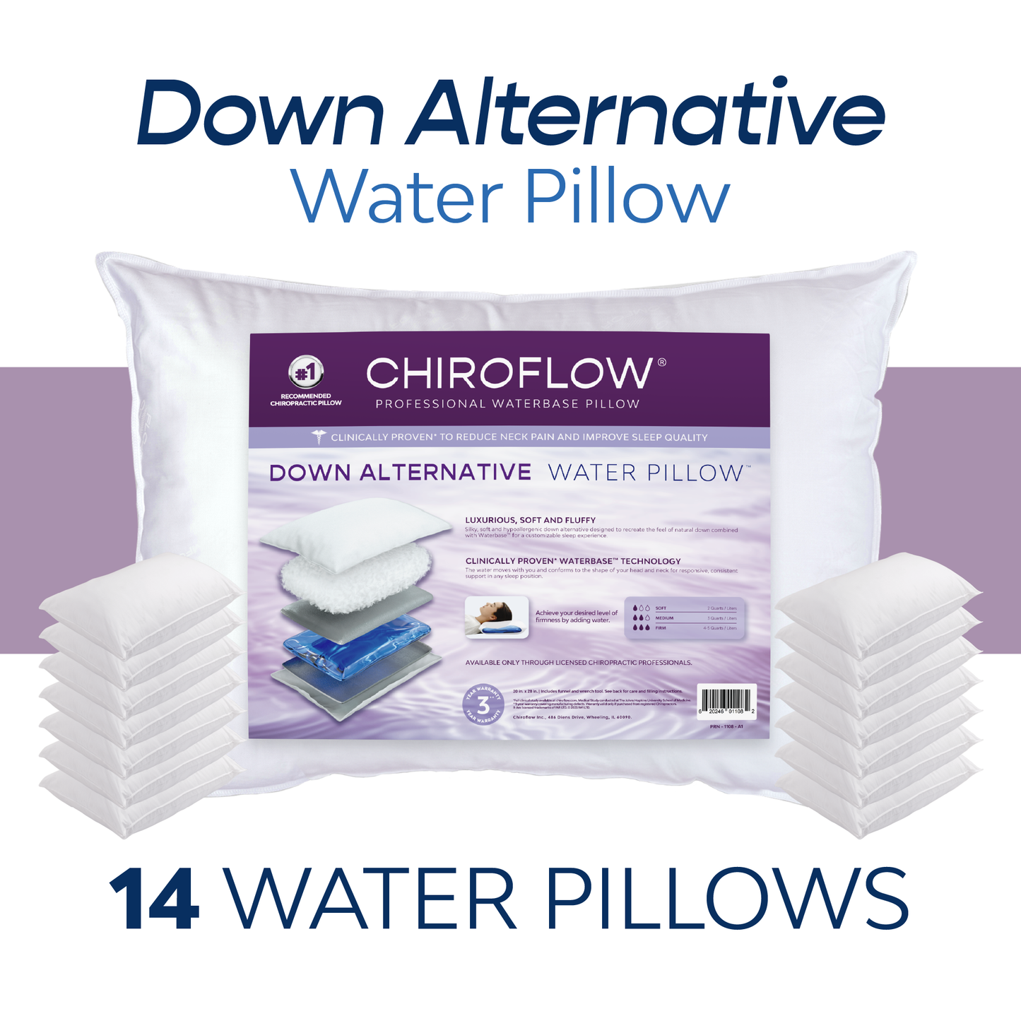 Chiroflow Down Alternative Water Pillows (Holiday Multi-Pack Options)