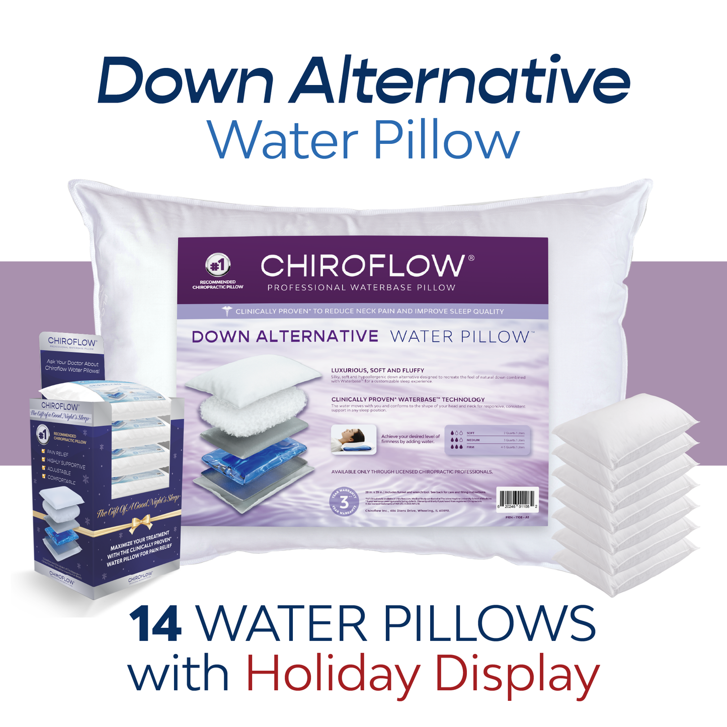 Chiroflow Down Alternative Water Pillows (Holiday Multi-Pack Options)