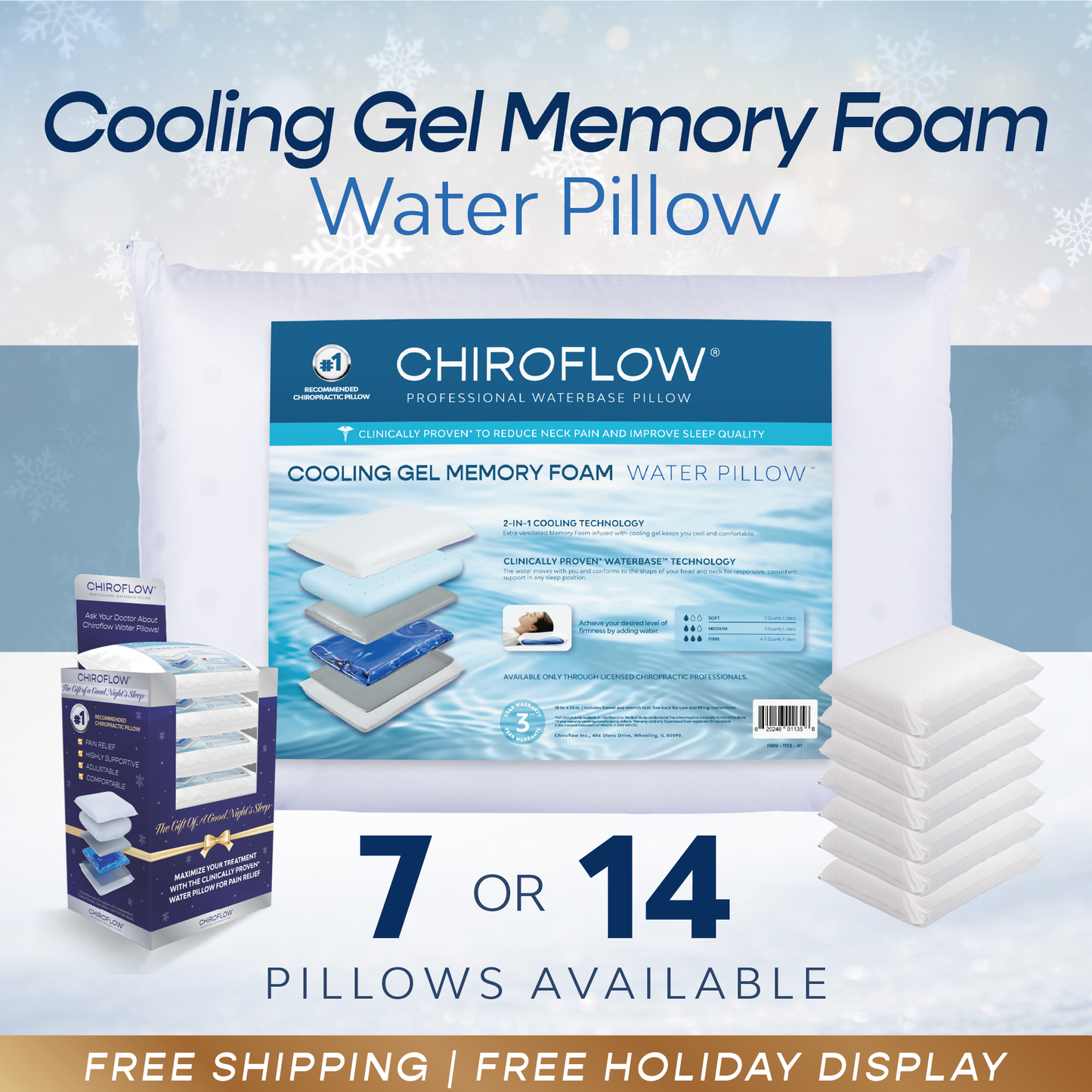 Chiroflow Cooling Gel Memory Foam Water Pillows (Holiday Multi-Pack Options)