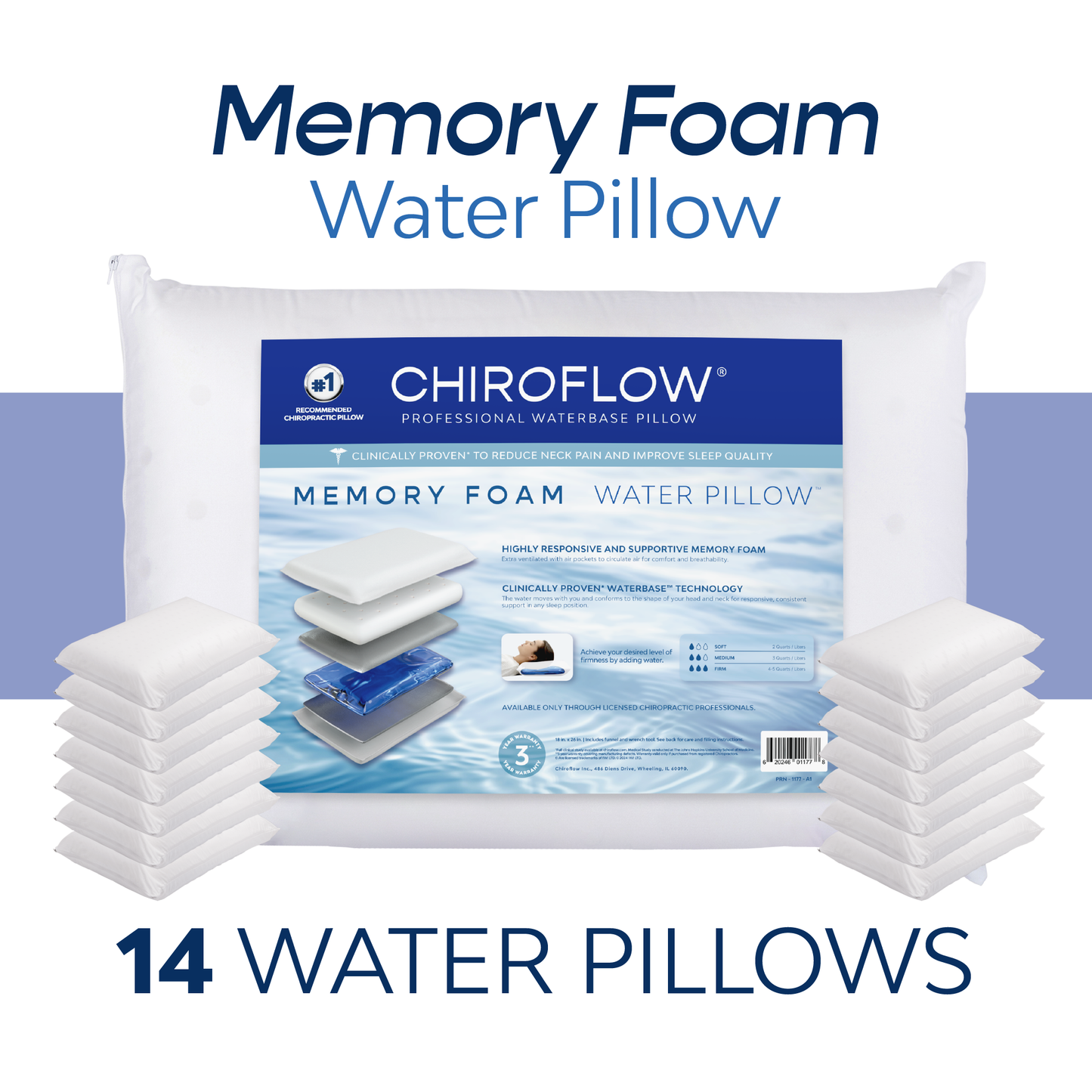 Chiroflow Premium Memory Foam Water Pillows (Holiday Multi-Pack Options)
