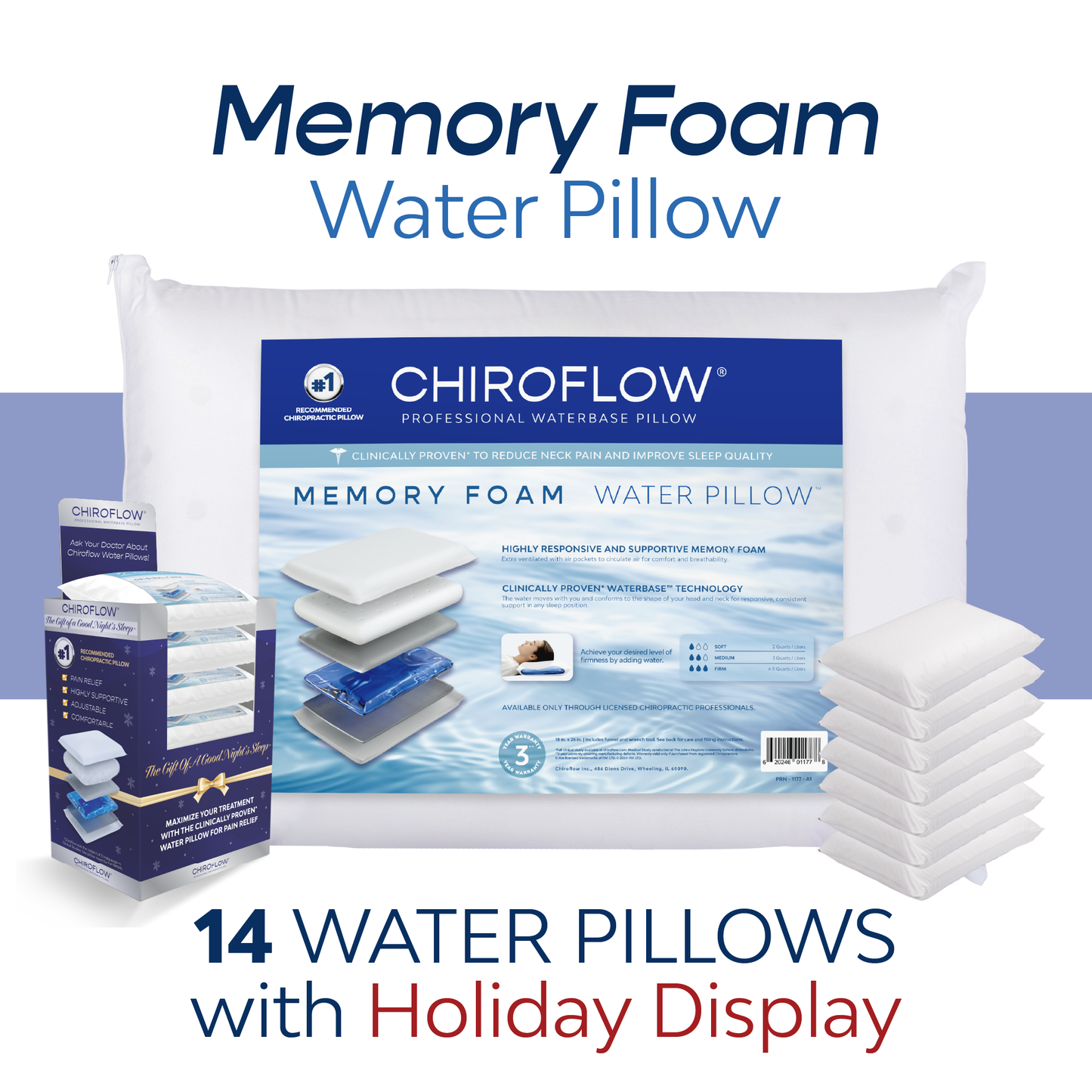 Chiroflow Premium Memory Foam Water Pillows (Holiday Multi-Pack Options)