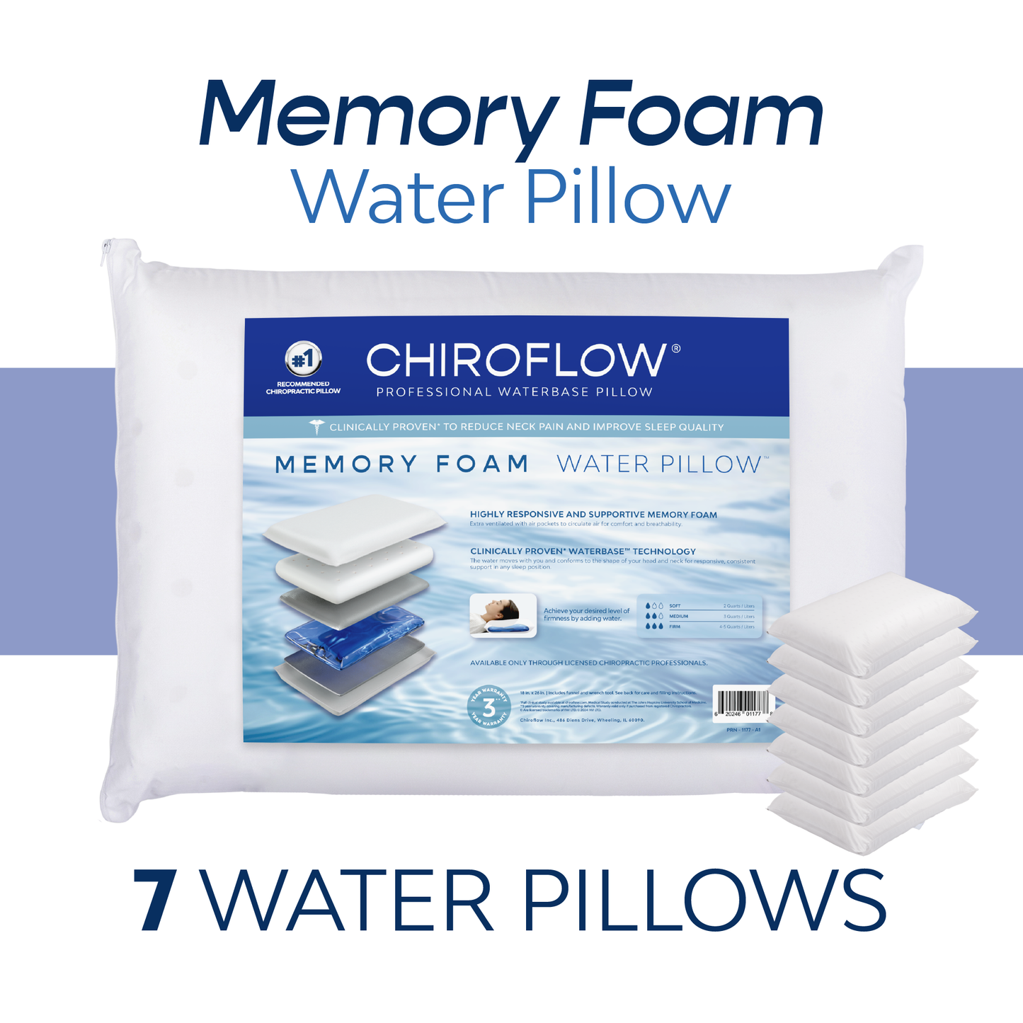 Chiroflow Premium Memory Foam Water Pillows (Holiday Multi-Pack Options)