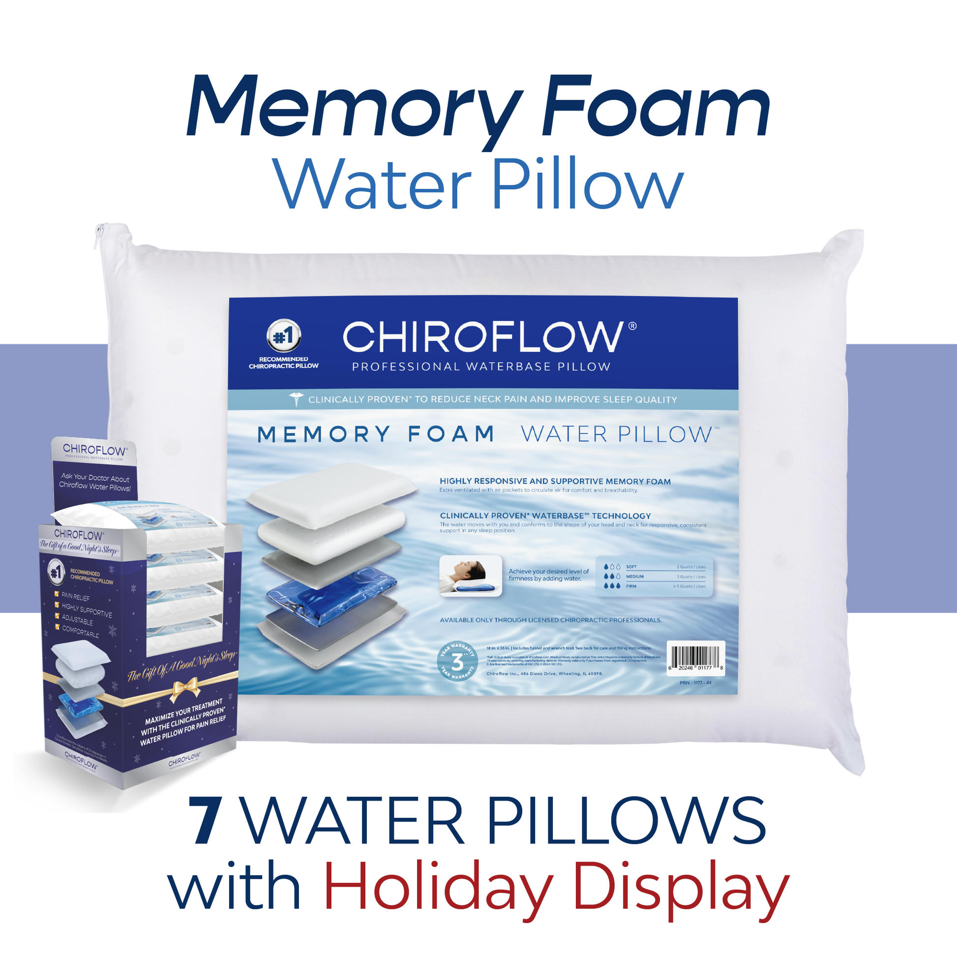 Chiroflow Premium Memory Foam Water Pillows (Holiday Multi-Pack Chiroflow Premium Memory Foam Water Pillows (Holiday Multi-Pack
